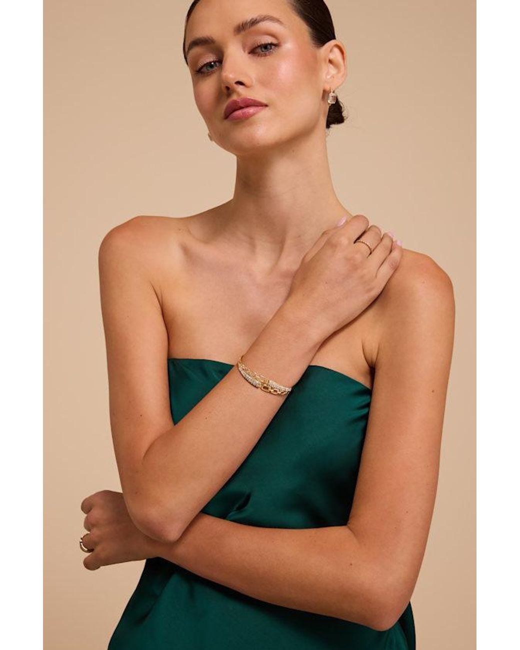 Lulus Green Geneva Rhinestone Bangle Bracelet