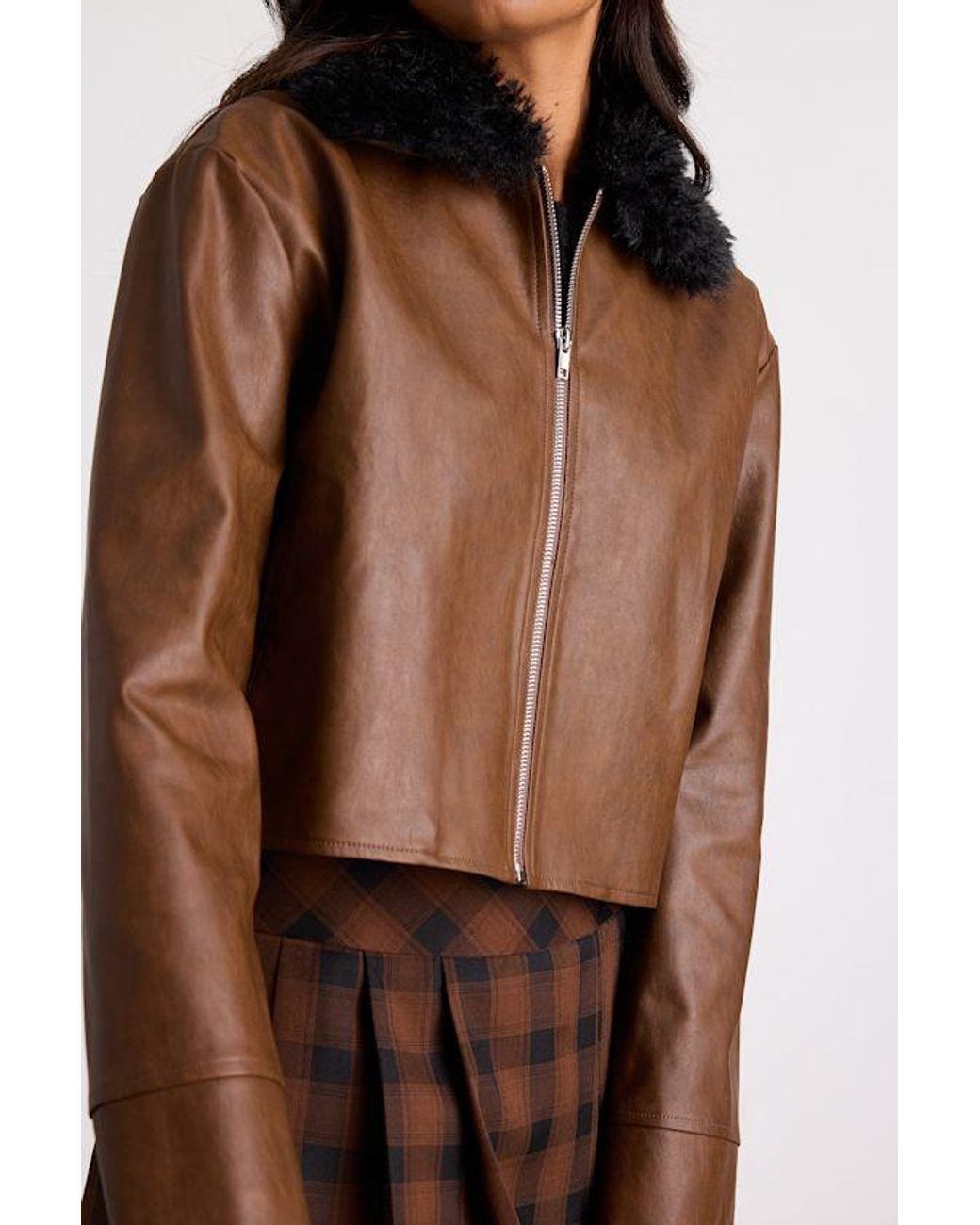 Lulus Brown Valencia Vegan Leather Faux Fur Jacket
