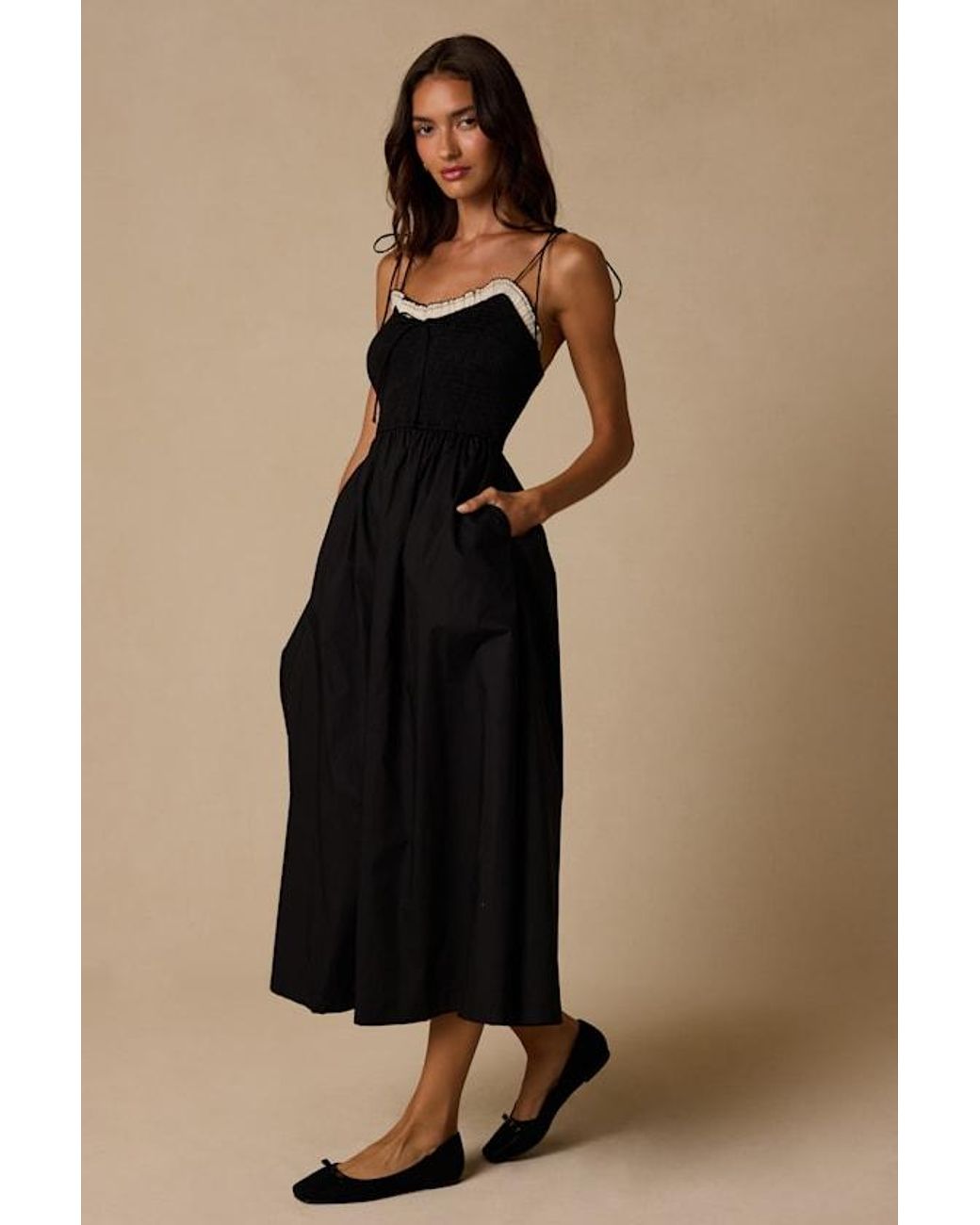 Lulus Black Janey Smocked Tie-Strap Midi Dress