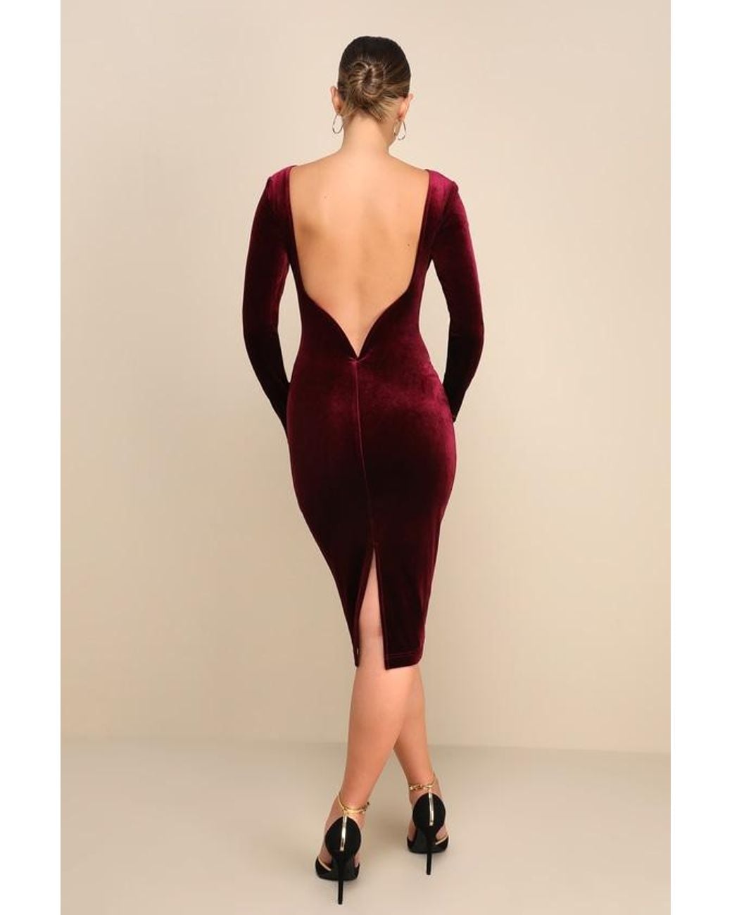Lulus Black Va Va Voom Velvet Backless Long Sleeve Midi Dress