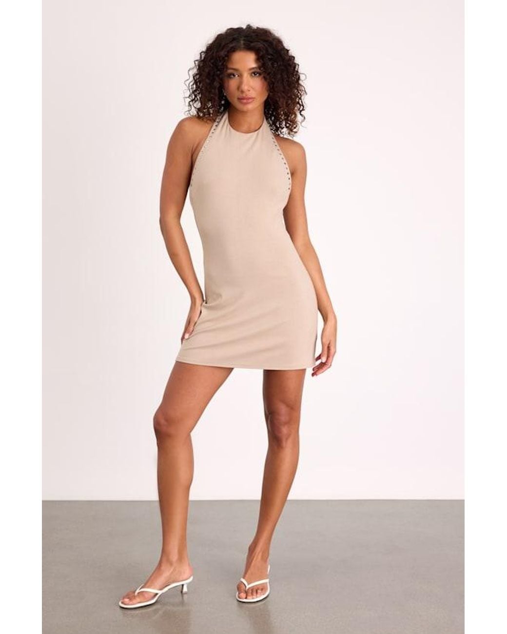 Lulus Natural Samira Jersey Knit Studded Mini Dress