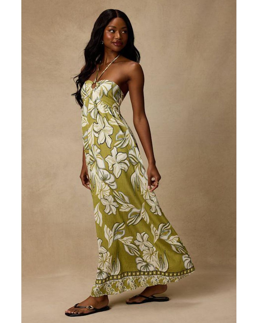 Lulus Yellow Cheri Light Floral Halter Midi Dress