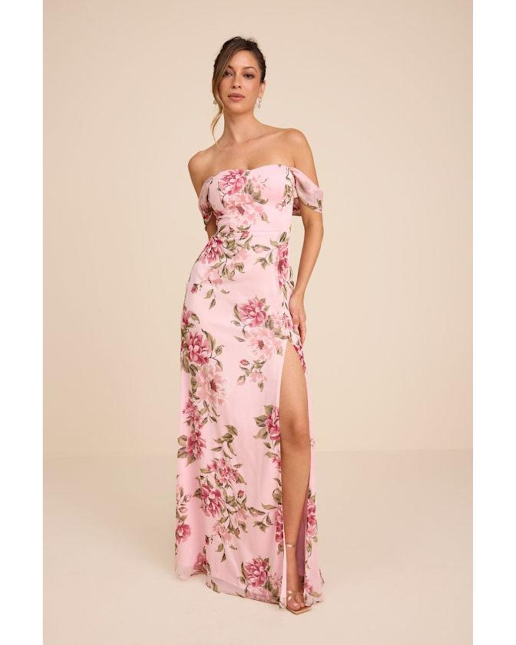 Lulus Pink Magical Magnetism Floral Off-The-Shoulder Maxi Dress