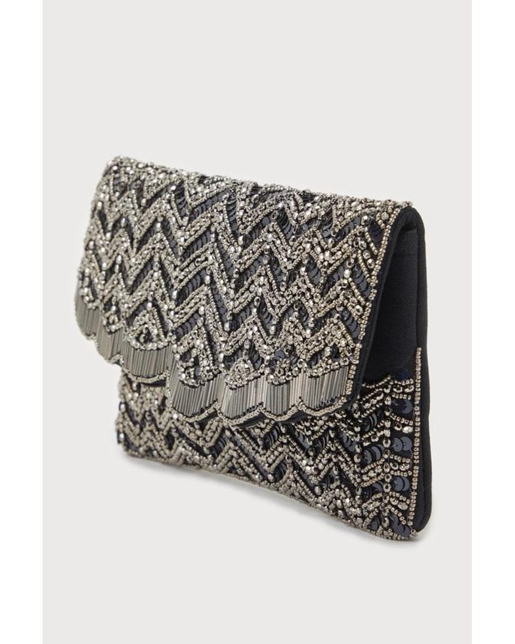 Lulus Black Deluxe Aesthetic Sequin Beaded Scalloped Clutch