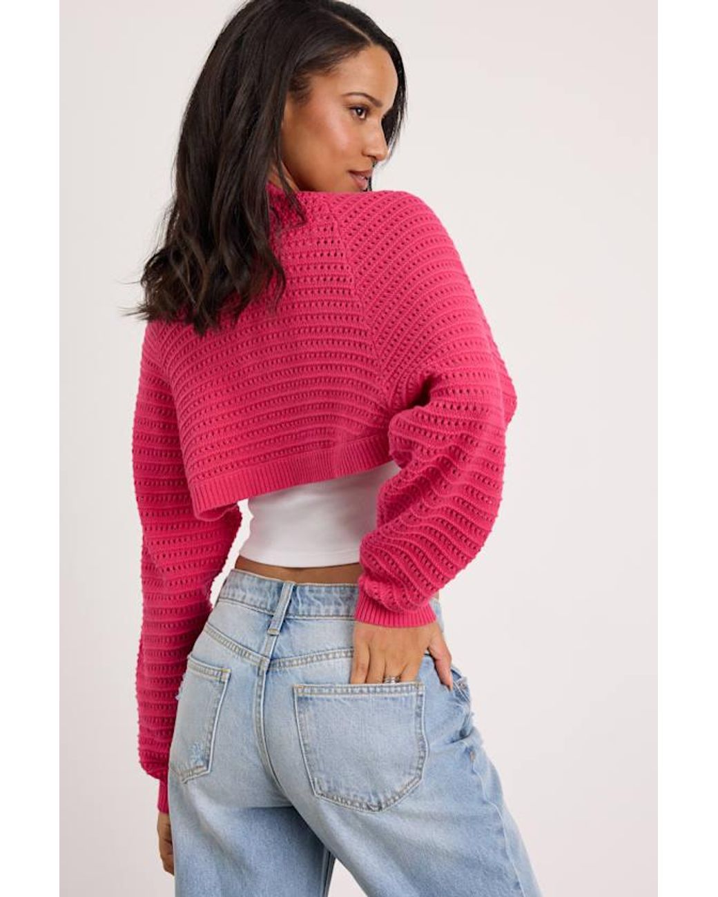 Lulus Red Perfectly Comforting Pointelle Open-Front Shrug Sweater