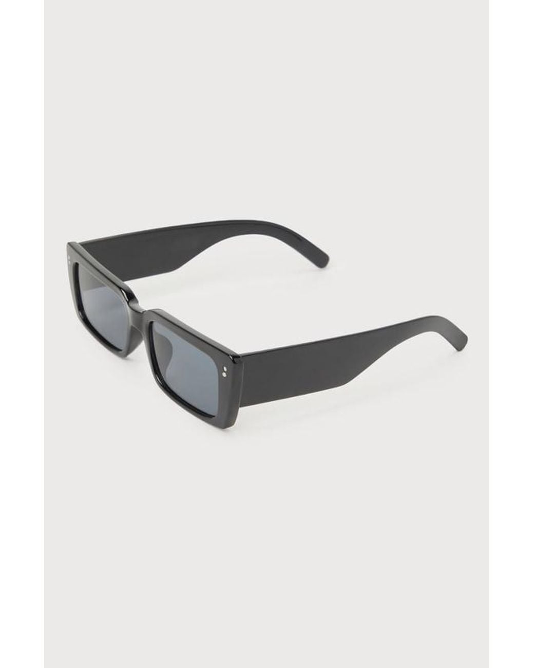 Lulus Black Icon Ready Rectangular Sunglasses