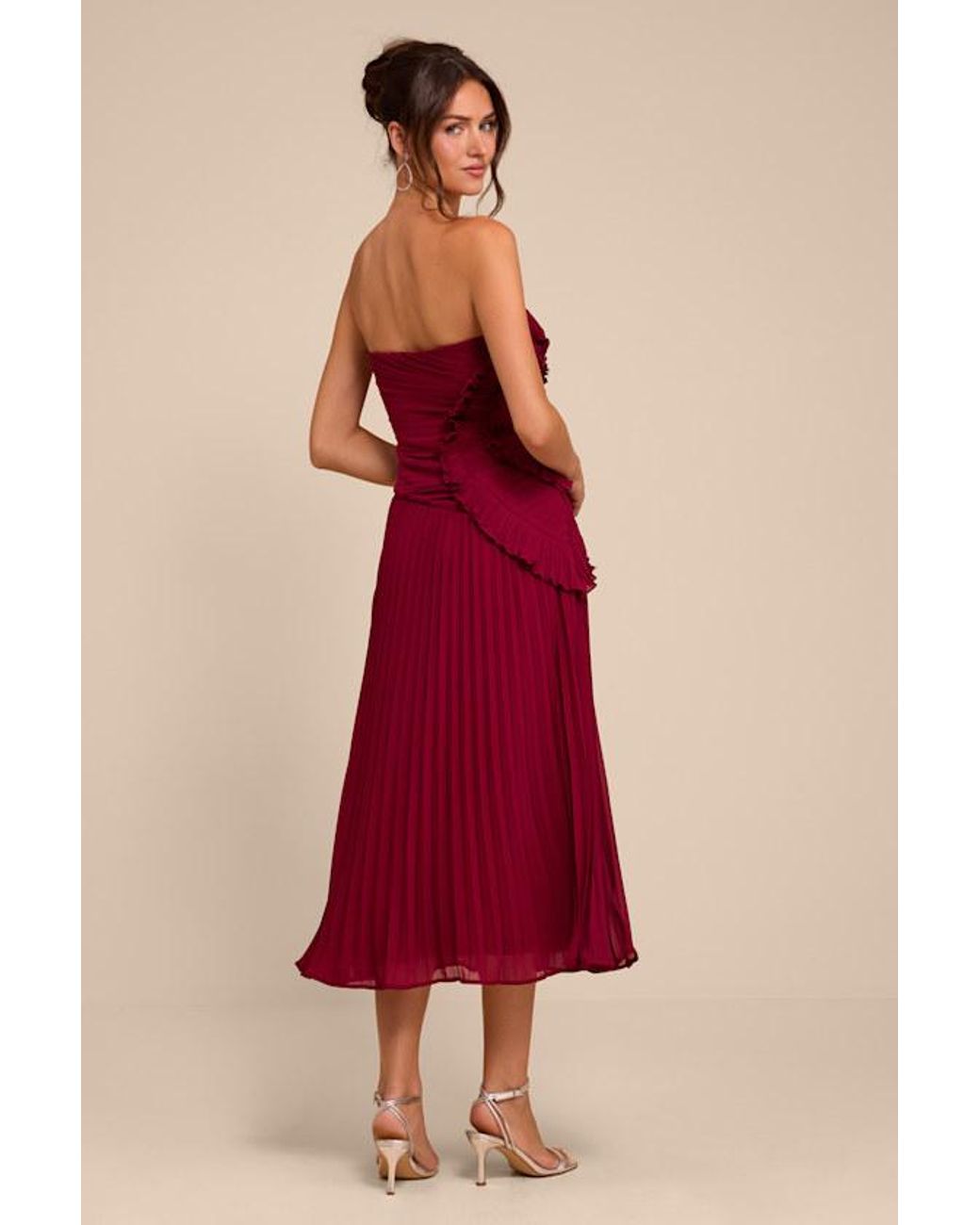 Lulus Red Brylee Pleated Ruffled Midi Dress