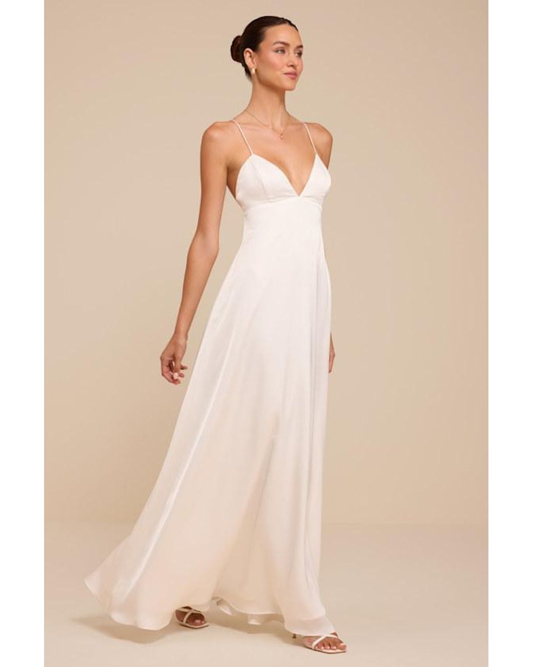 Lulus Natural Lupita Satin Tie-Back Maxi Dress