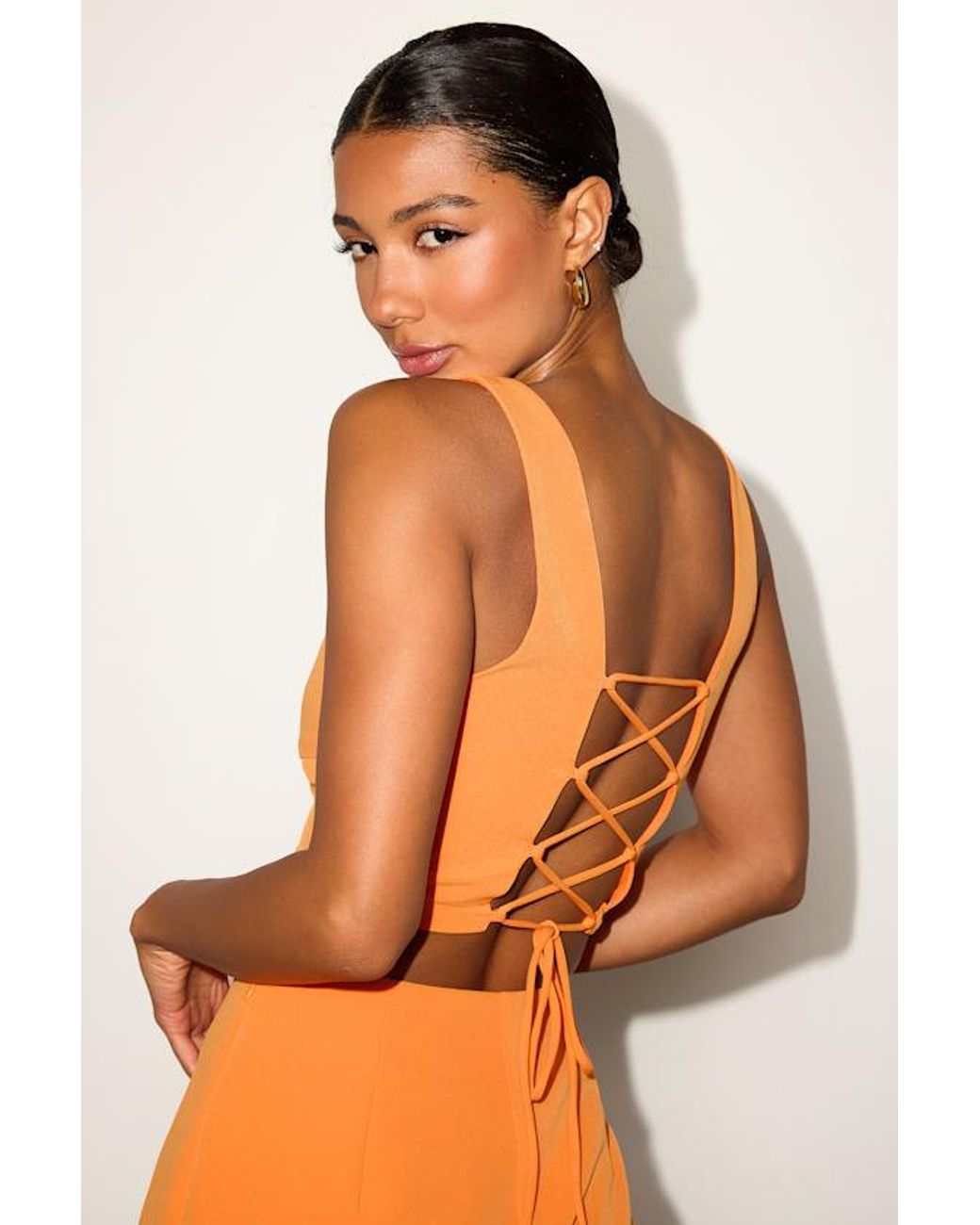 Lulus Orange Exceptionally Styled Lace-Up Two-Piece Skort Romper