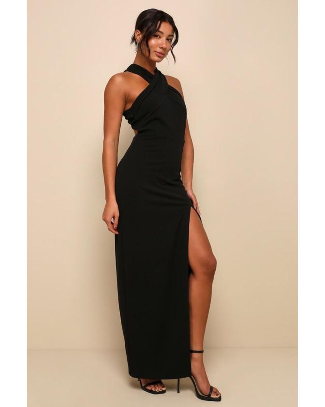 Lulus Blue Head To Cocktail Hour Halter Neck Maxi Dress