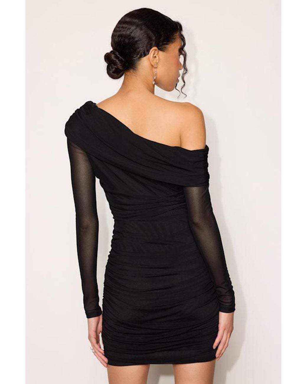 Lulus Black Darla Mesh One-Shoulder Long Sleeve Mini Dress