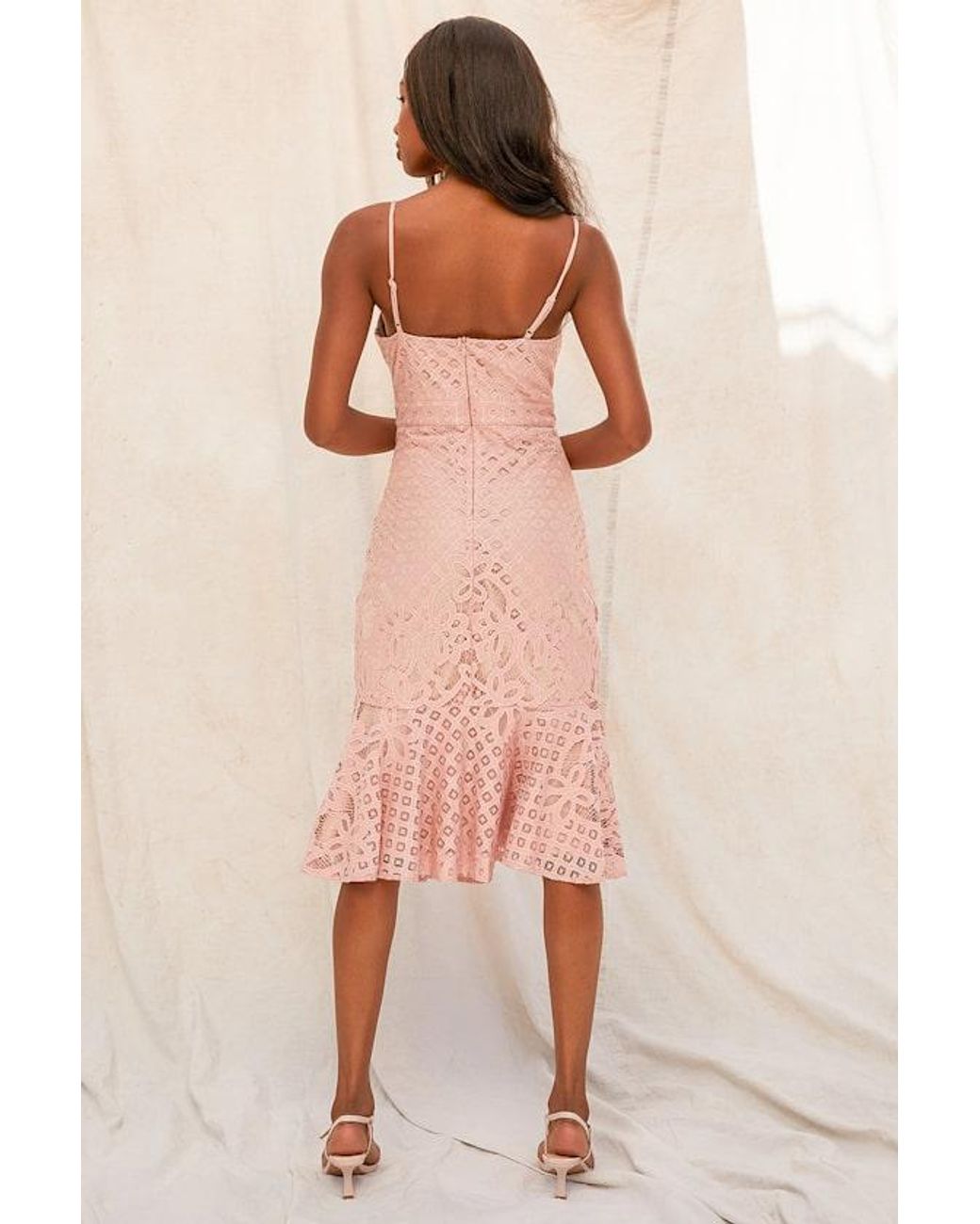 Lulus Pink Unlimited Love Dusty Lace Trumpet Midi Dress