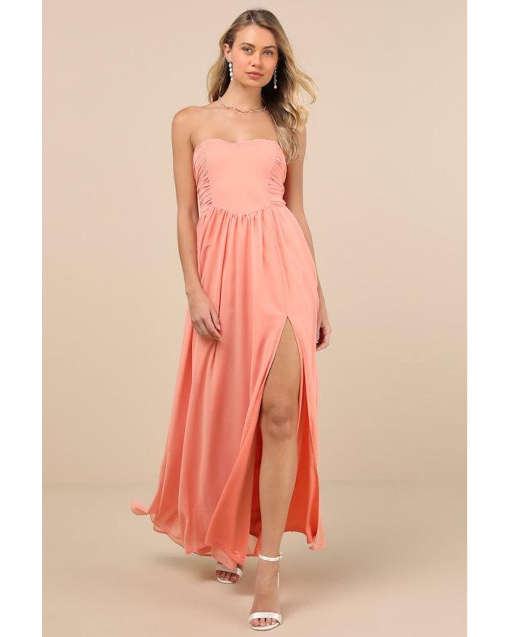 Lulus Pink Luxe Favorite Strapless Ruched Maxi Dress