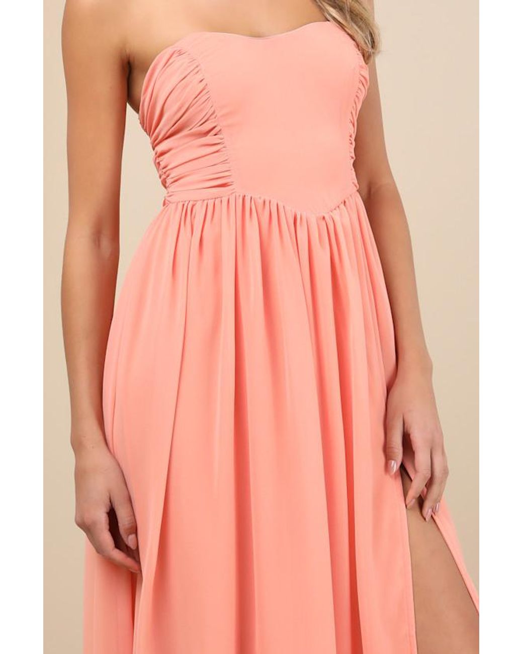 Lulus Pink Luxe Favorite Strapless Ruched Maxi Dress