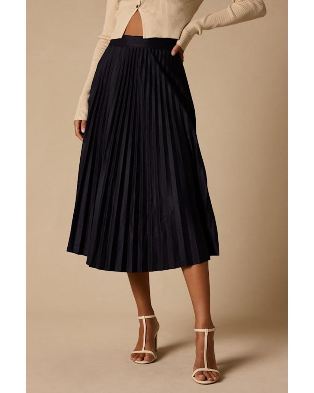Lulus Natural Raylie Suede Pleated Midi Skirt
