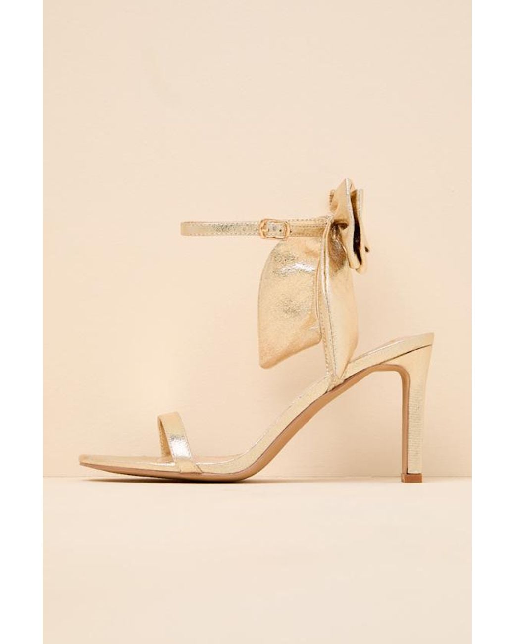 Lulus Metallic Allianna Crinkle Bow High Heel Ankle Strap Sandals