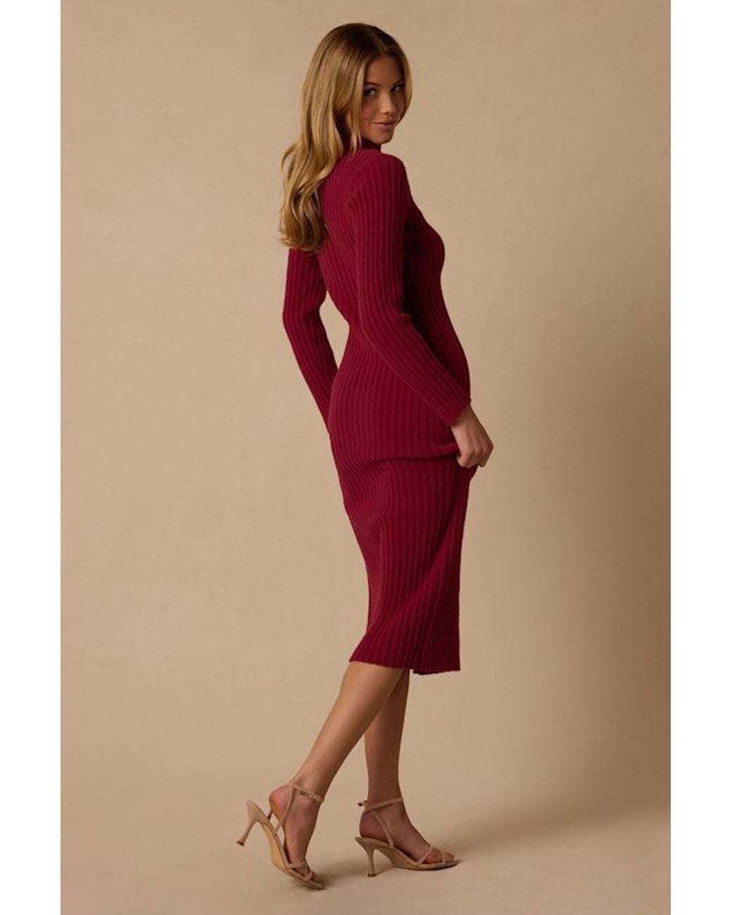 Lulus Red Irresistible Feelings Fuzzy Knit Midi Sweater Dress