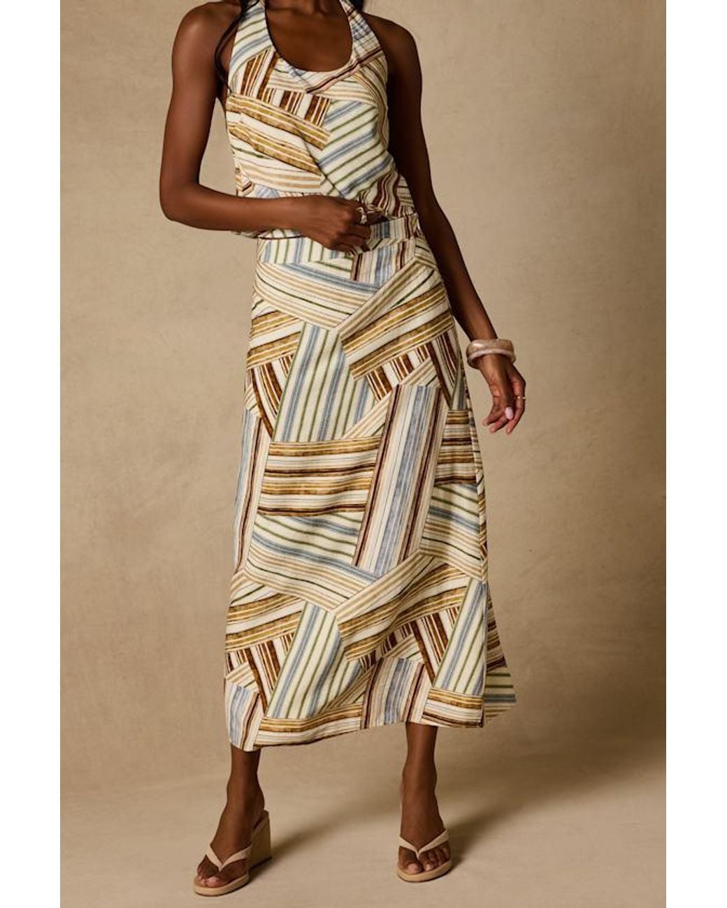 Lulus Natural Kimaya Striped Midi Skirt