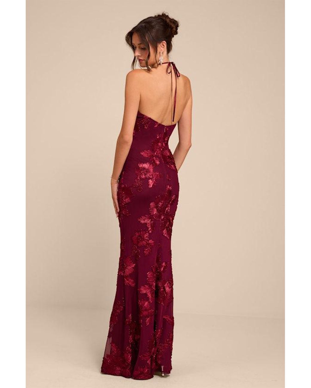 Lulus Red Celyna Mesh Floral Applique Maxi Dress