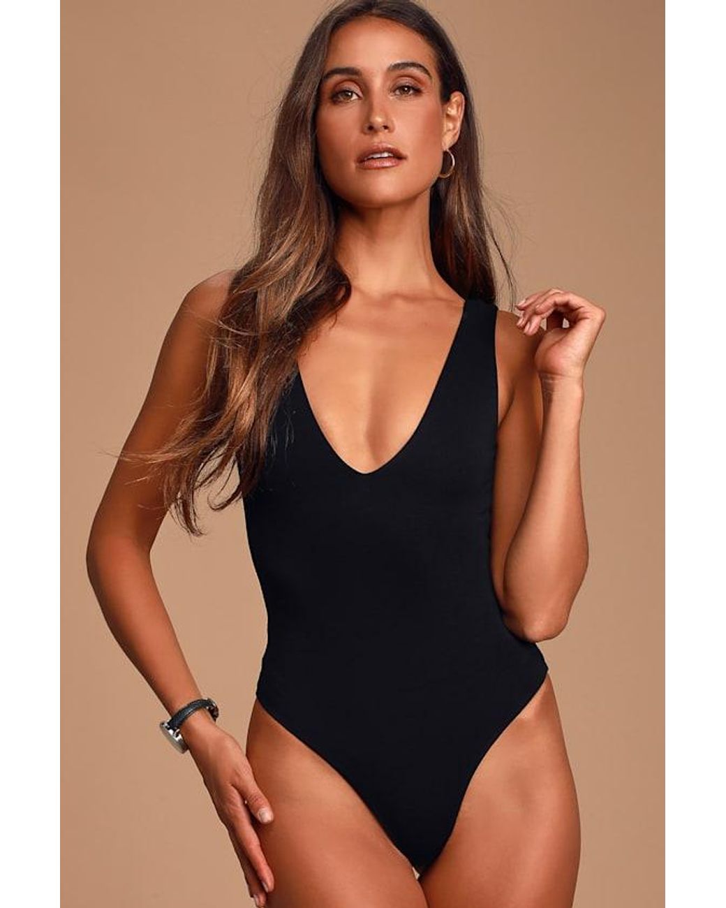 Lulus Basics Black Check You Out Sleeveless Bodysuit