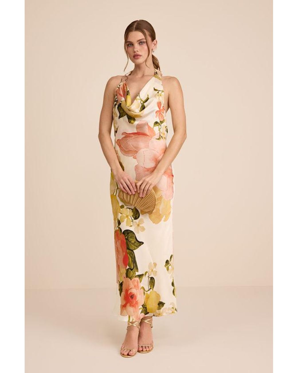 Lulus Natural Diane Multi Floral Cowl Maxi Dress