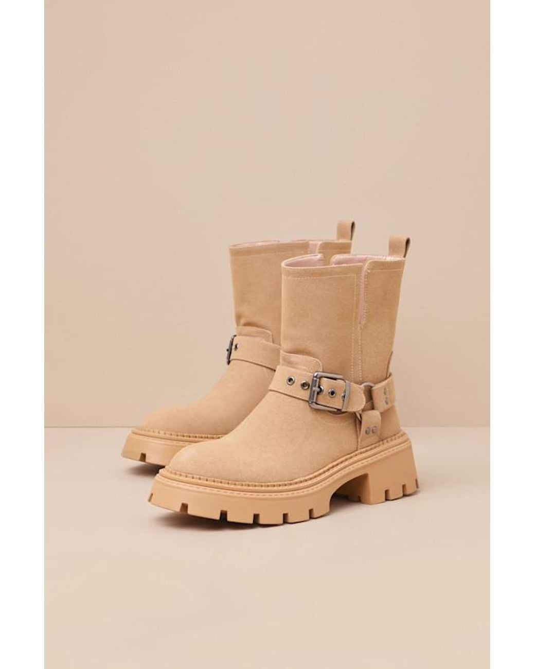 Lulus Natural Rylander Suede Moto Ankle Boots