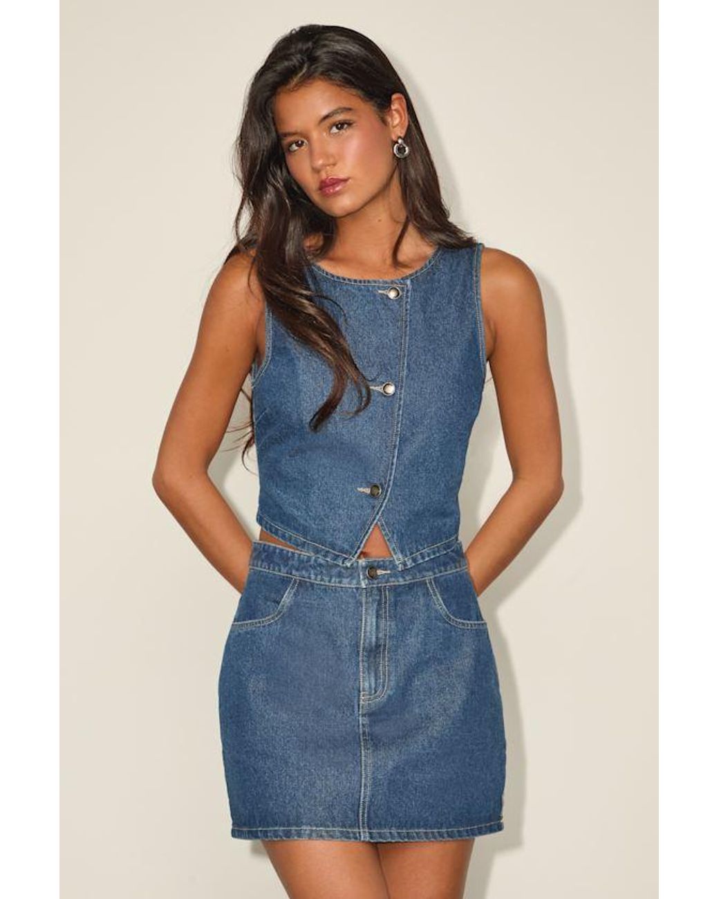 Lulus Blue Dayton Medium Wash Denim Mini Skirt