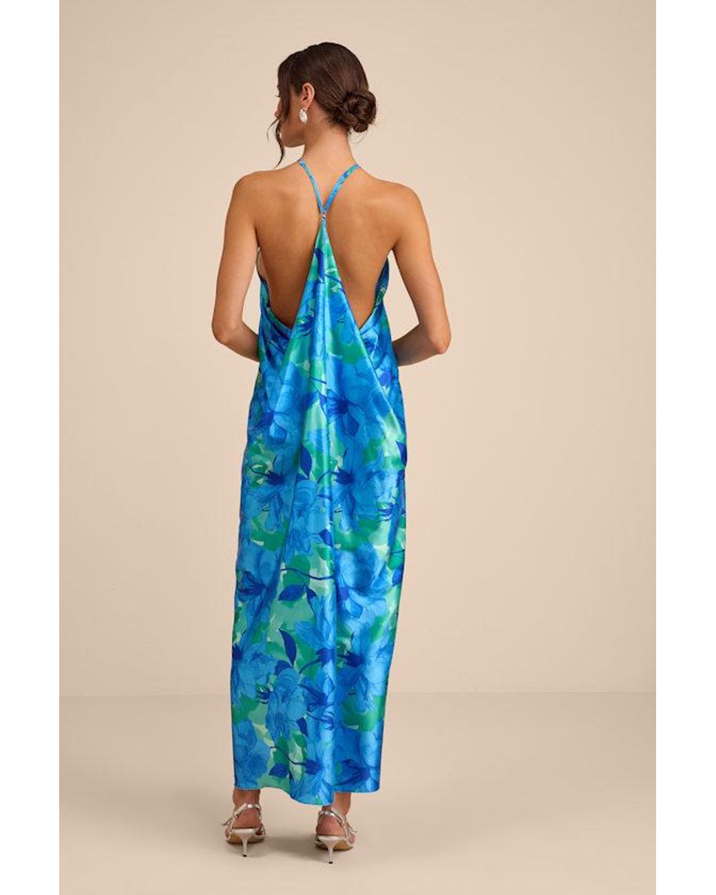 Lulus Blue Imana Floral Satin Shift Midi Dress