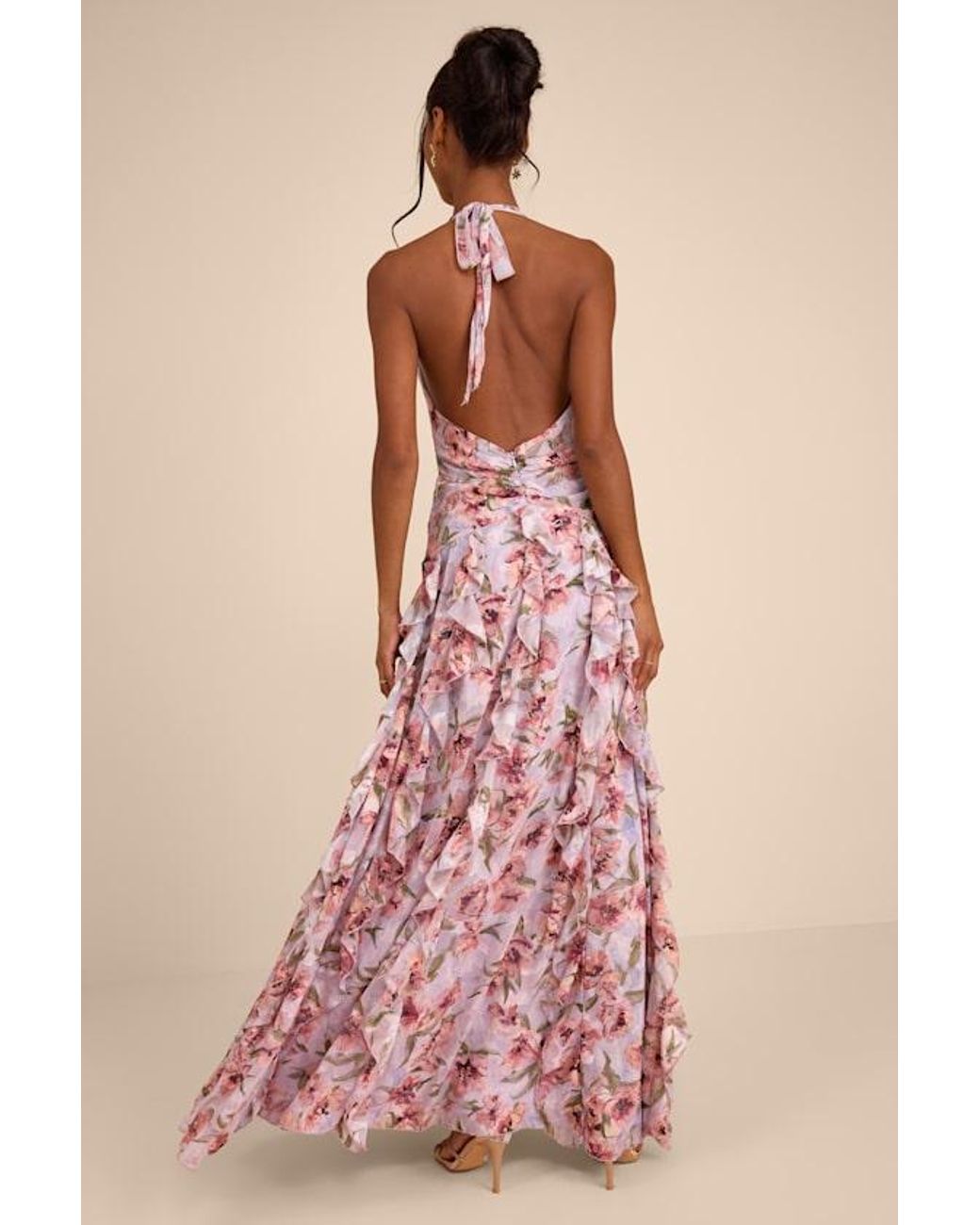 Lulus Pink Oleta Multi Floral Ruffled Maxi Dress