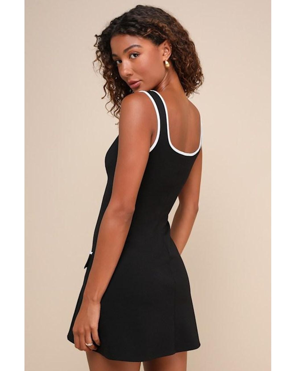 Lulus Black Cutest Allure Bow Square Neck Sleeveless Mini Dress