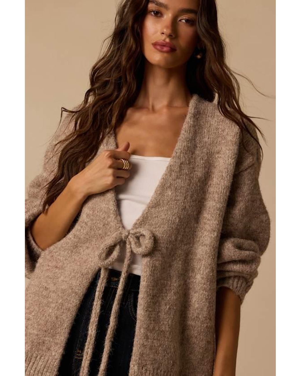 Lulus Natural Camden Marled Tie-Front Cardigan