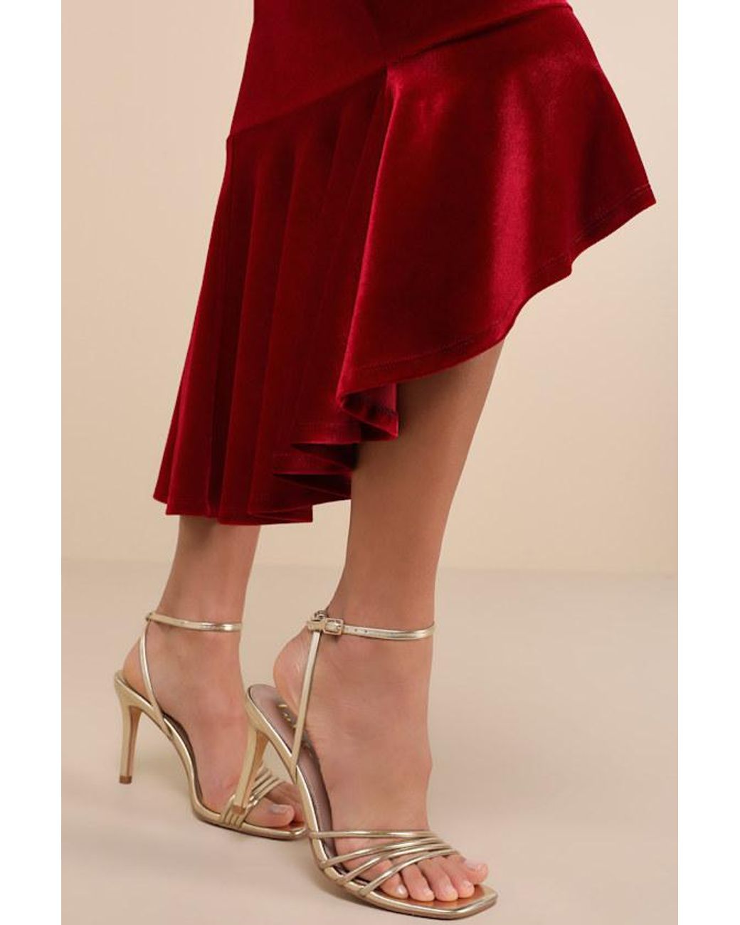 Lulus Red How Much I Care Velvet Off-The-Shoulder Midi Dress
