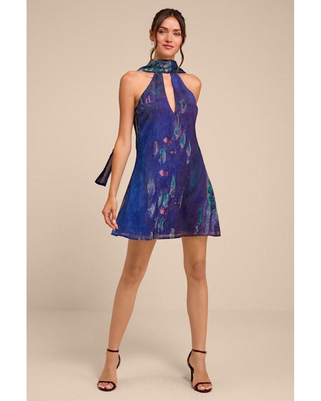 Lulus Blue Calixta Abstract Print Sash Mini Dress