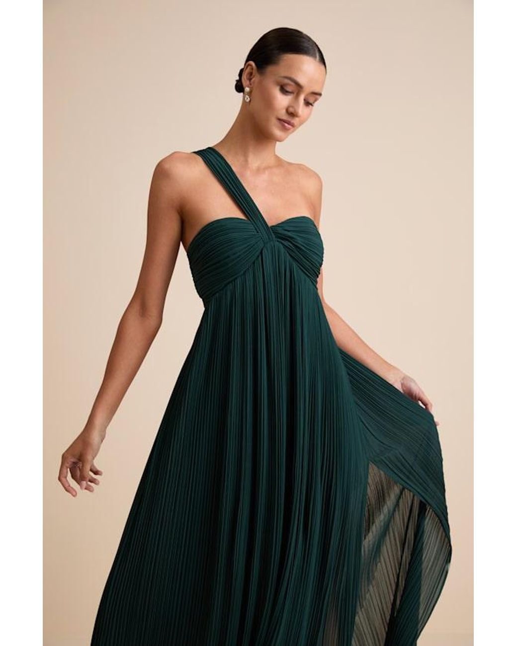 Lulus Black Cayton Emerald Pleated One-Shoulder Maxi Dress