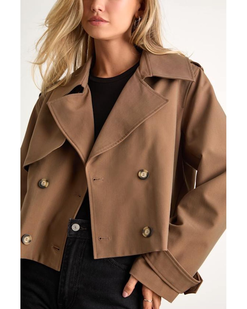 Lulus Natural Donley Double-Breasted Cropped Trench Coat