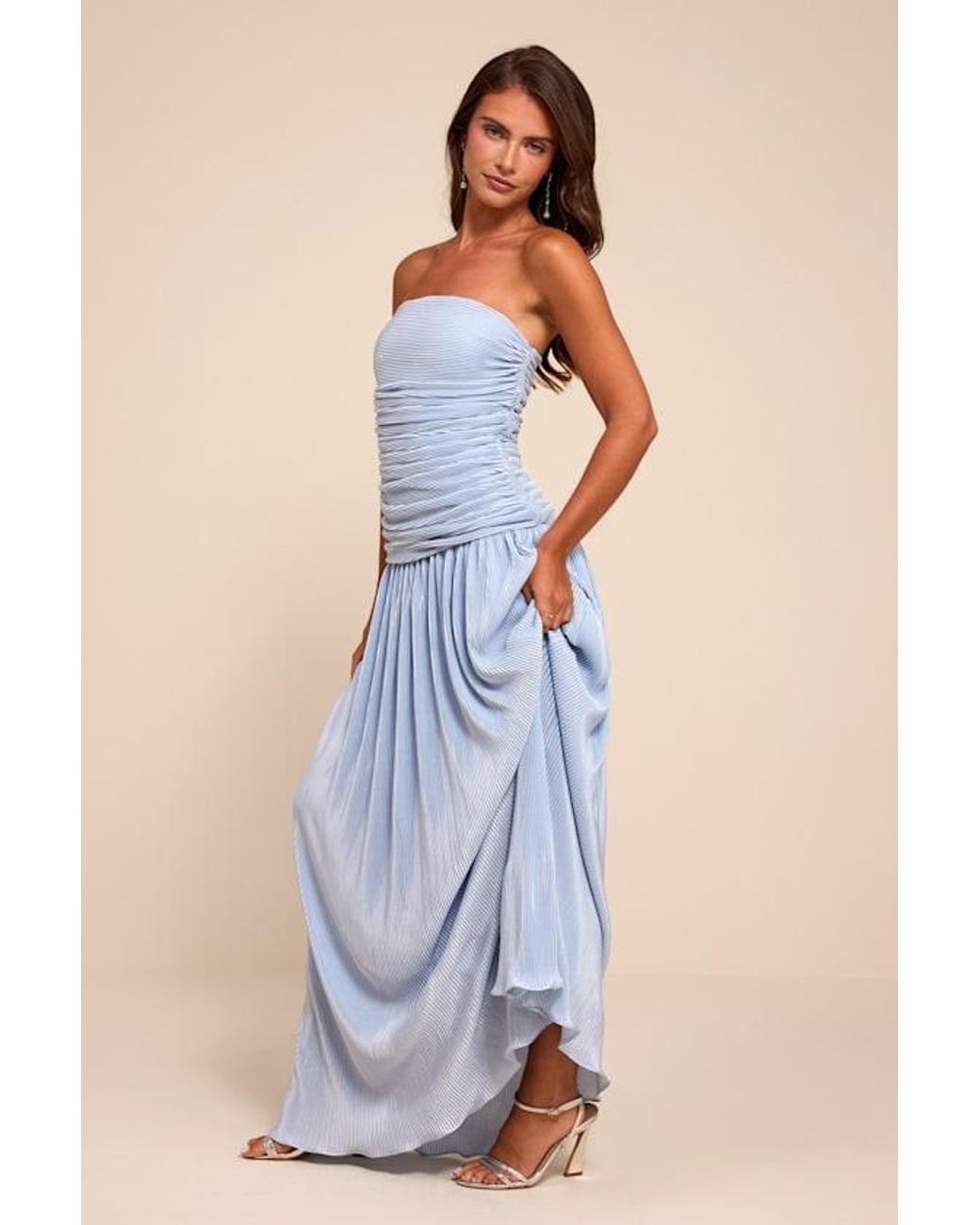 Lulus Blue Reeva Plisse Drop Waist Maxi Dress
