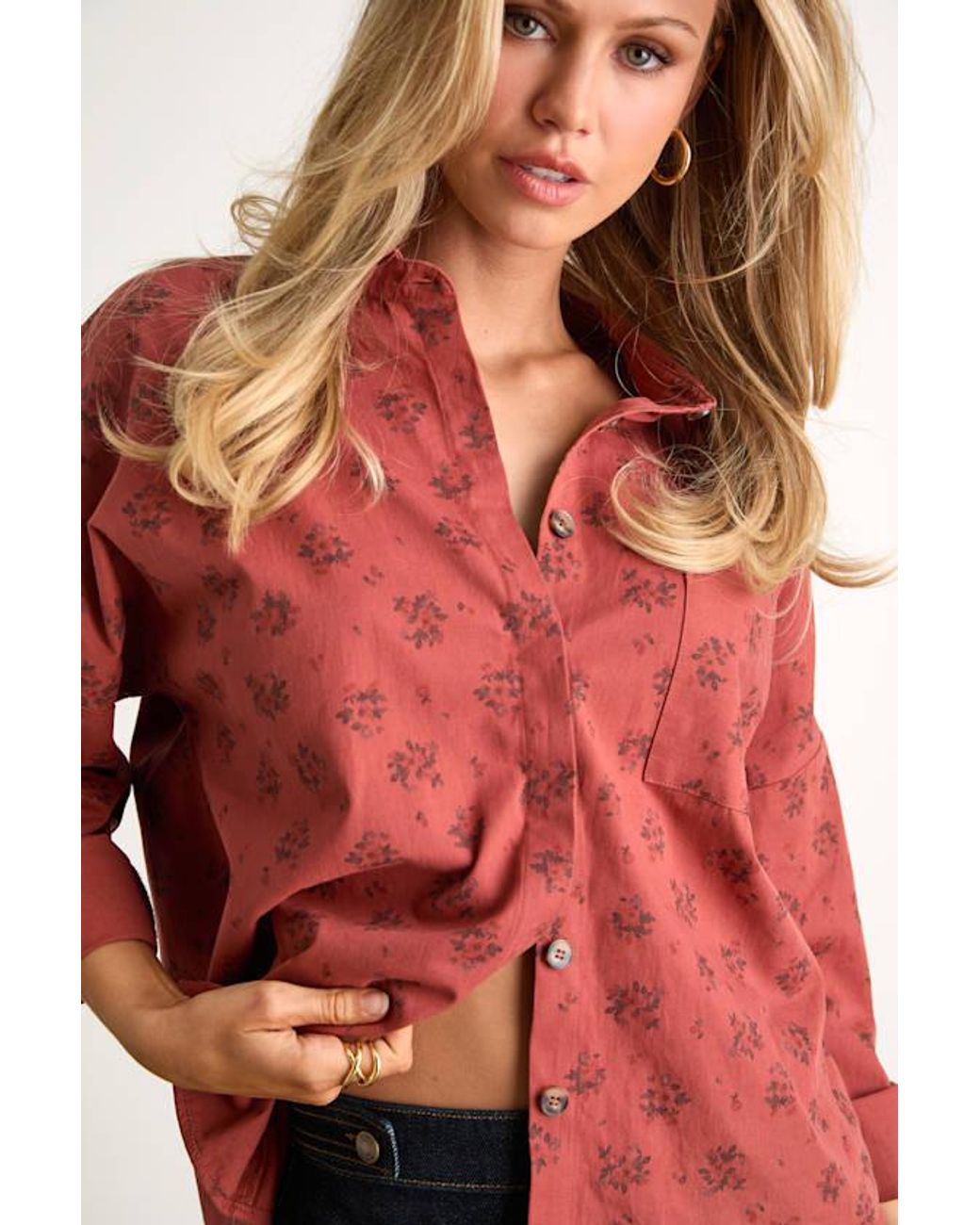 Lulus Red Amelia Dawn Floral Long Sleeve Button-Up Top