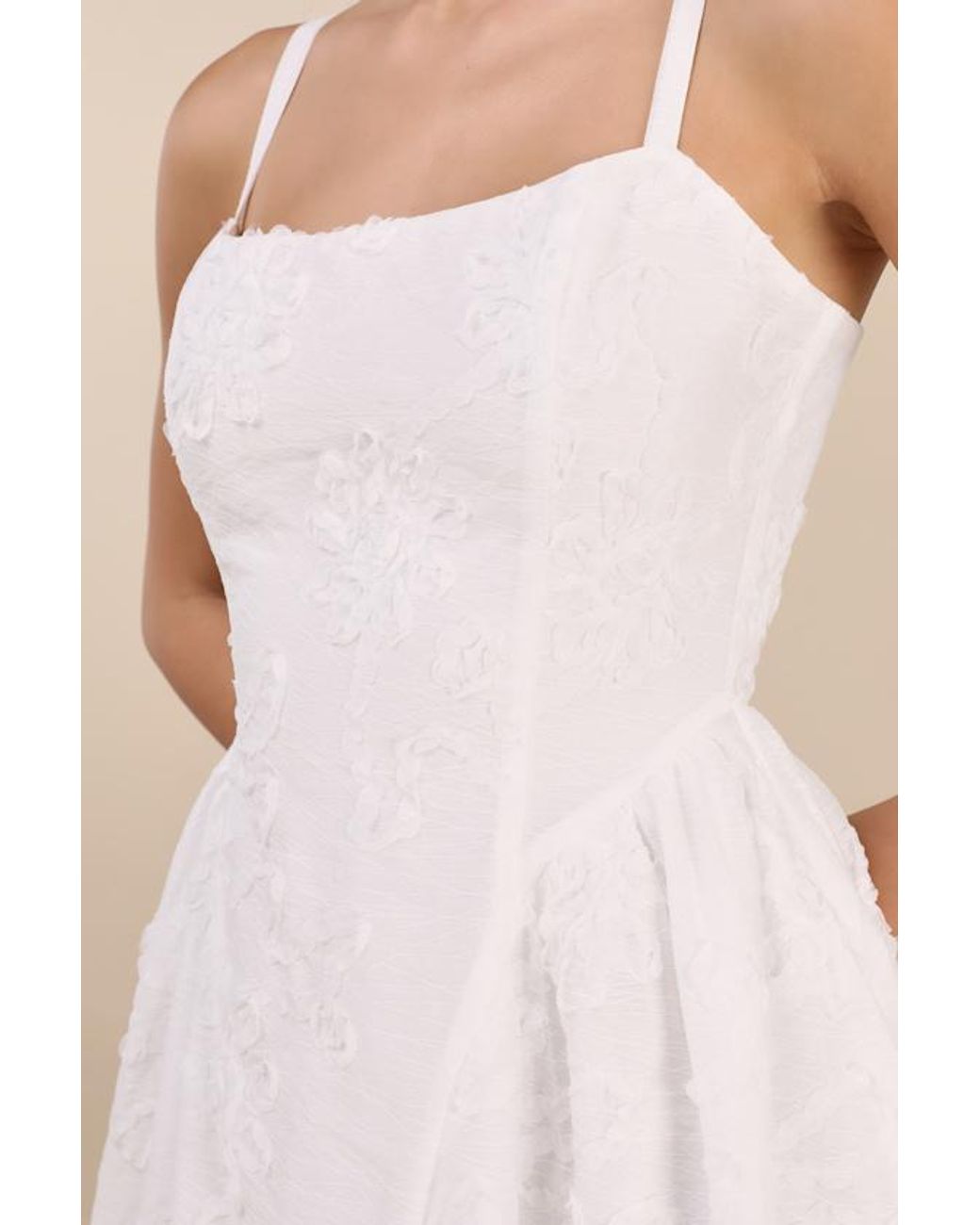 Lulus Natural Teodora Floral Applique Lace-Up Midi Dress