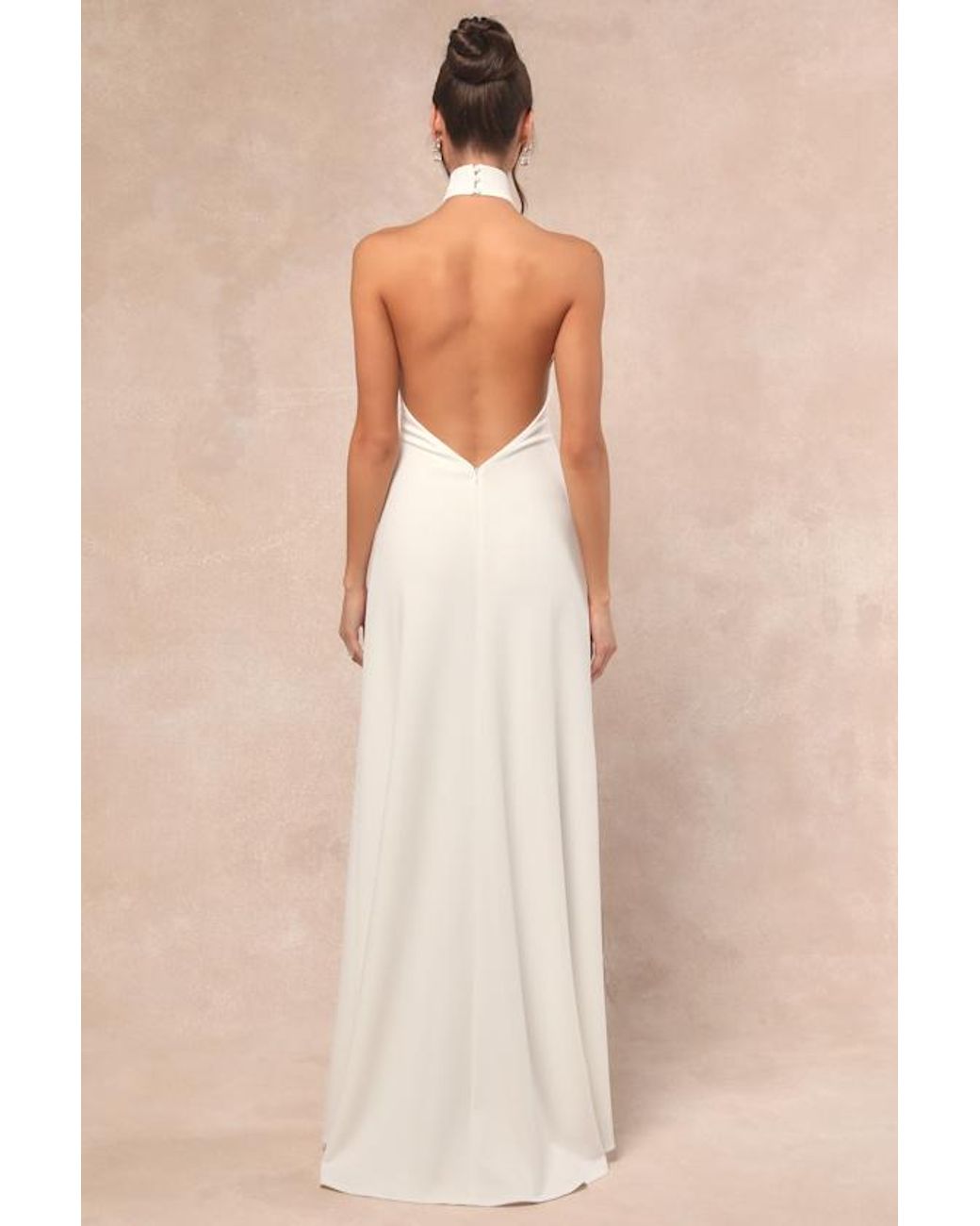 Lulus Alaura Backless Halter Maxi Dress in Natural | Lyst UK