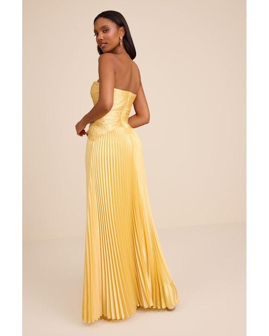 Lulus Yellow Elkay Pleated Satin Drop Waist Maxi Dress
