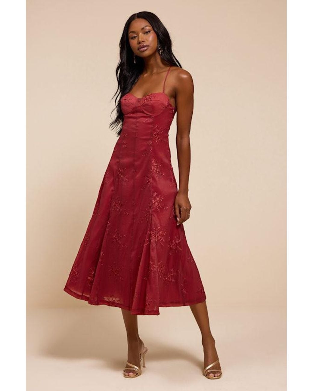 Lulus Ailene Embroidered Bustier Midi Dress