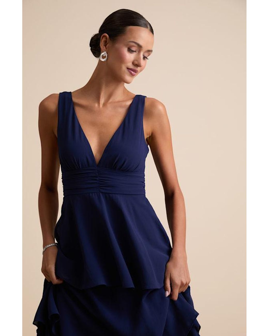 Lulus Blue Celebration Time Sleeveless Tiered Midi Dress