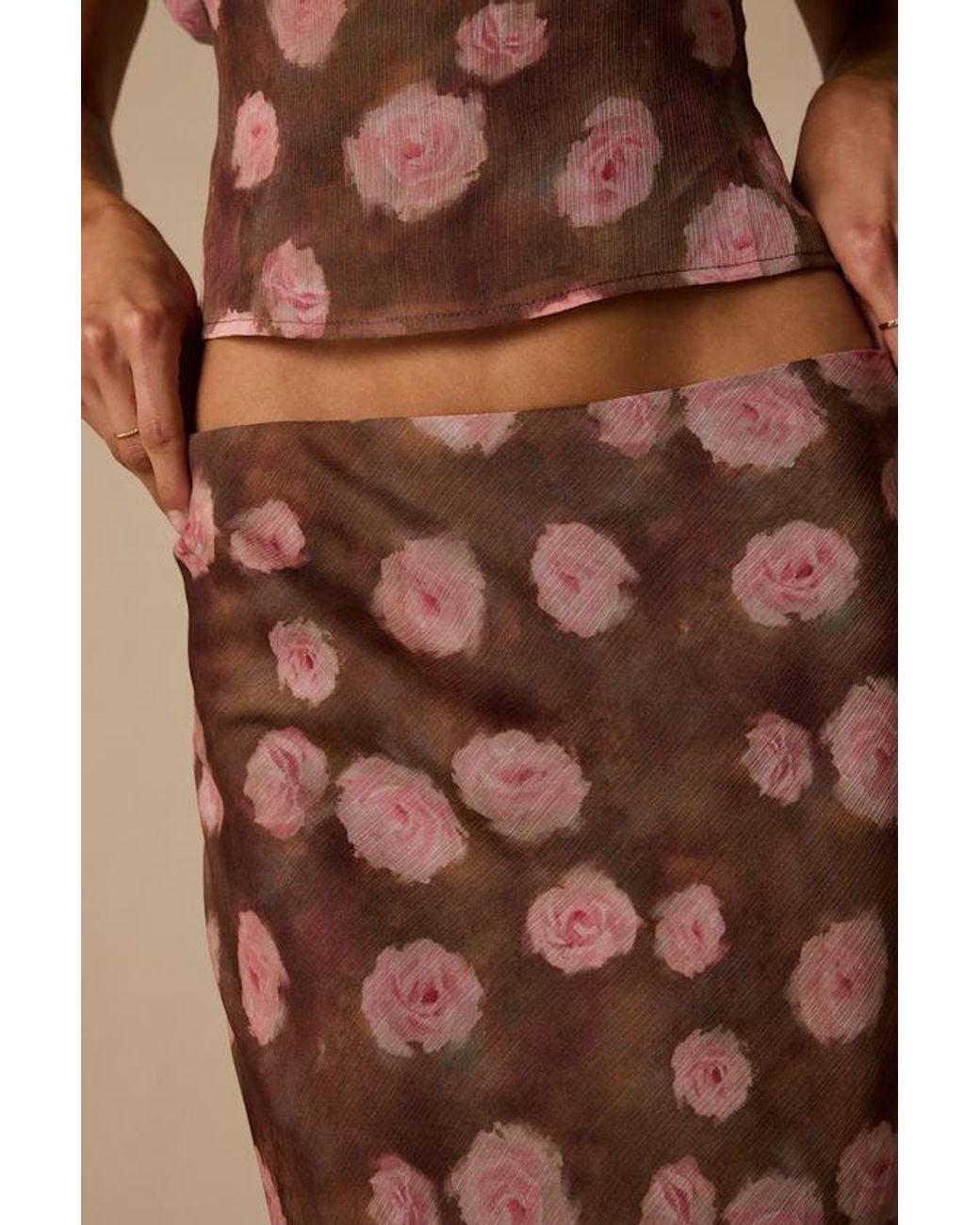 Lulus Natural Neva Floral Slip Midi Skirt