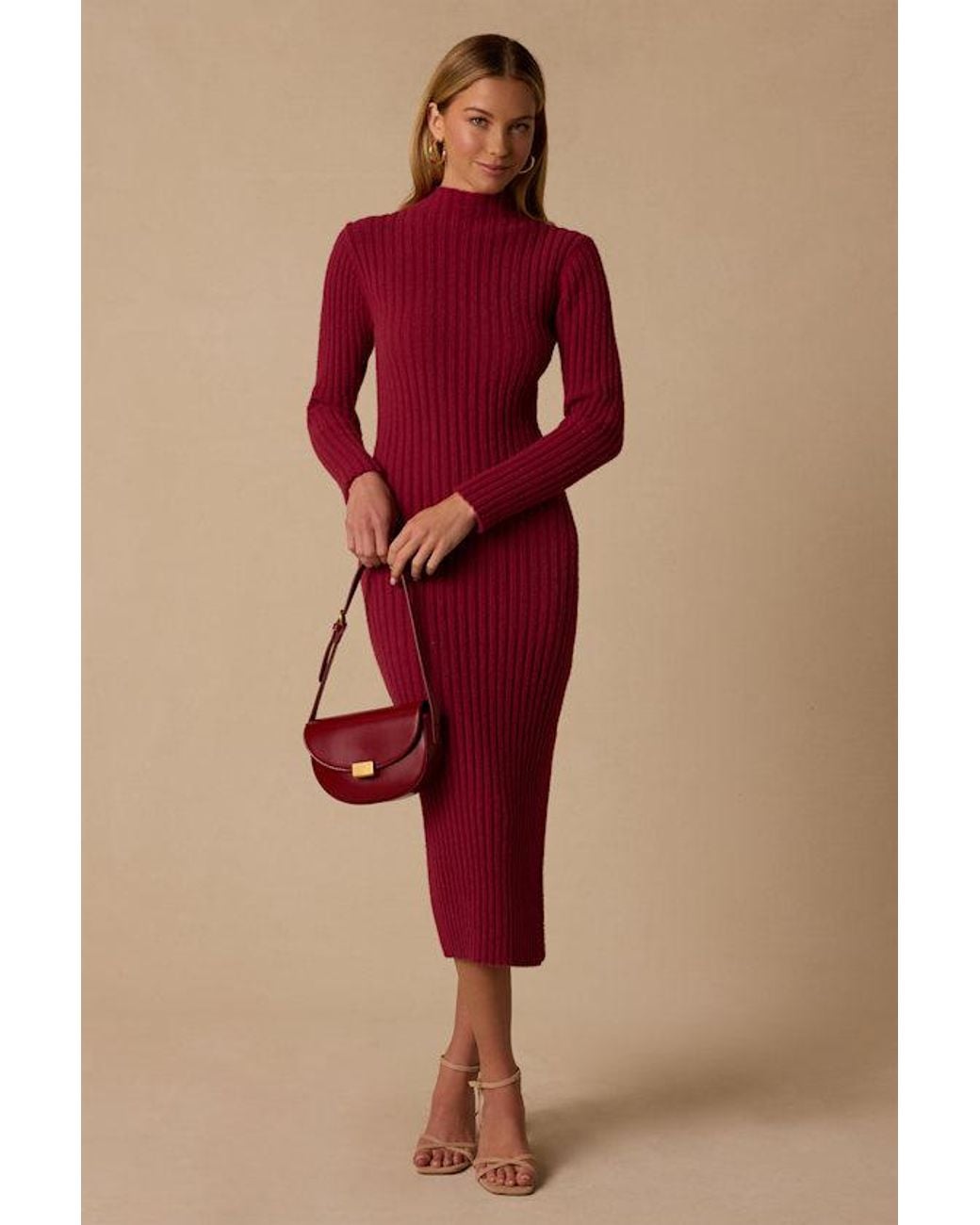 Lulus Red Irresistible Feelings Fuzzy Knit Midi Sweater Dress