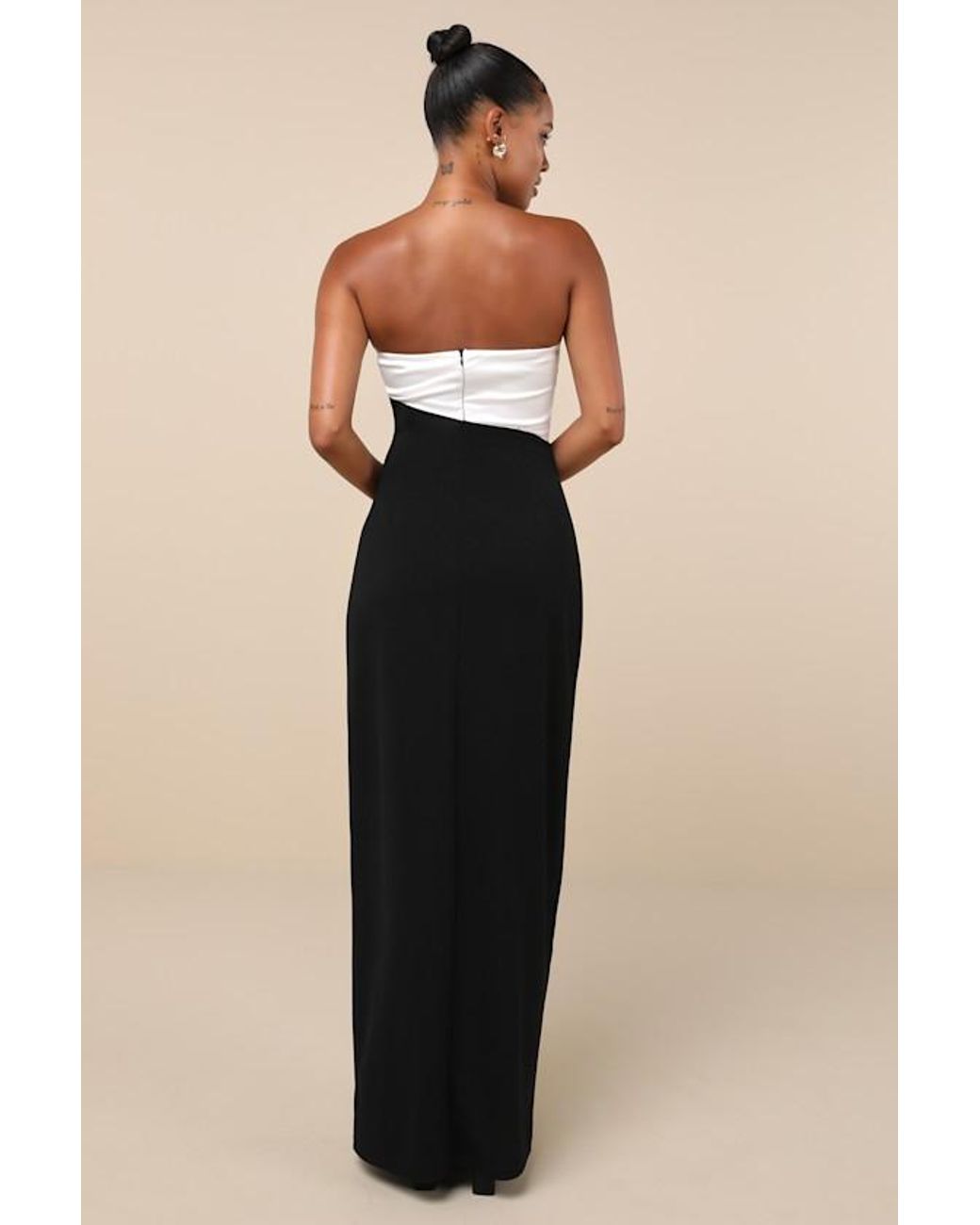 chinese dress ladies Black White Colorblock Gown