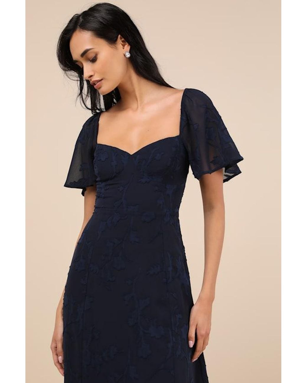 Lulus Blue Tailor Made For You Dark Jacquard Lace-Up Maxi Dress