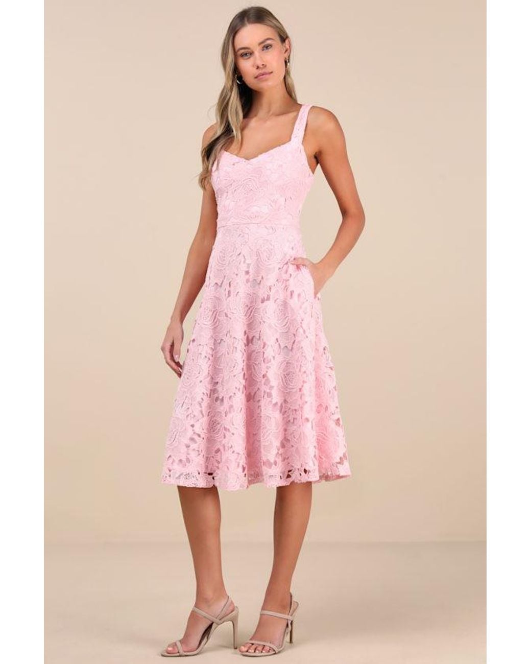 lulus pink lace dress Pink Lace Ruffled Dress - Button-Up Maxi Dress - A-Line Dress