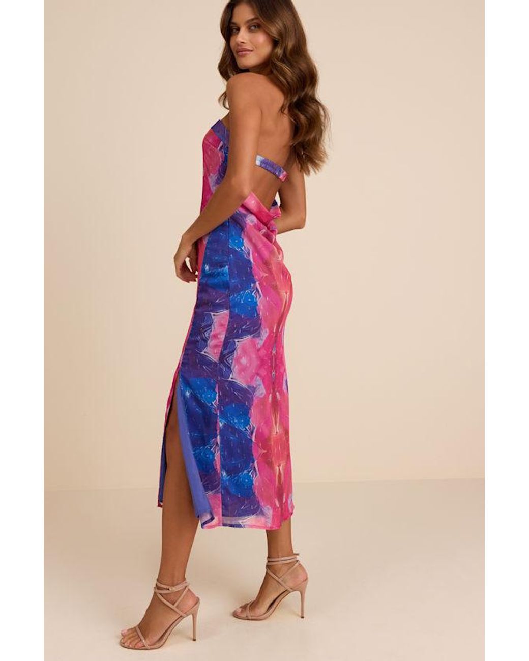 Lulus Bethany Multi Clip Dot Strapless Cutout Midi Dress in Pink | Lyst