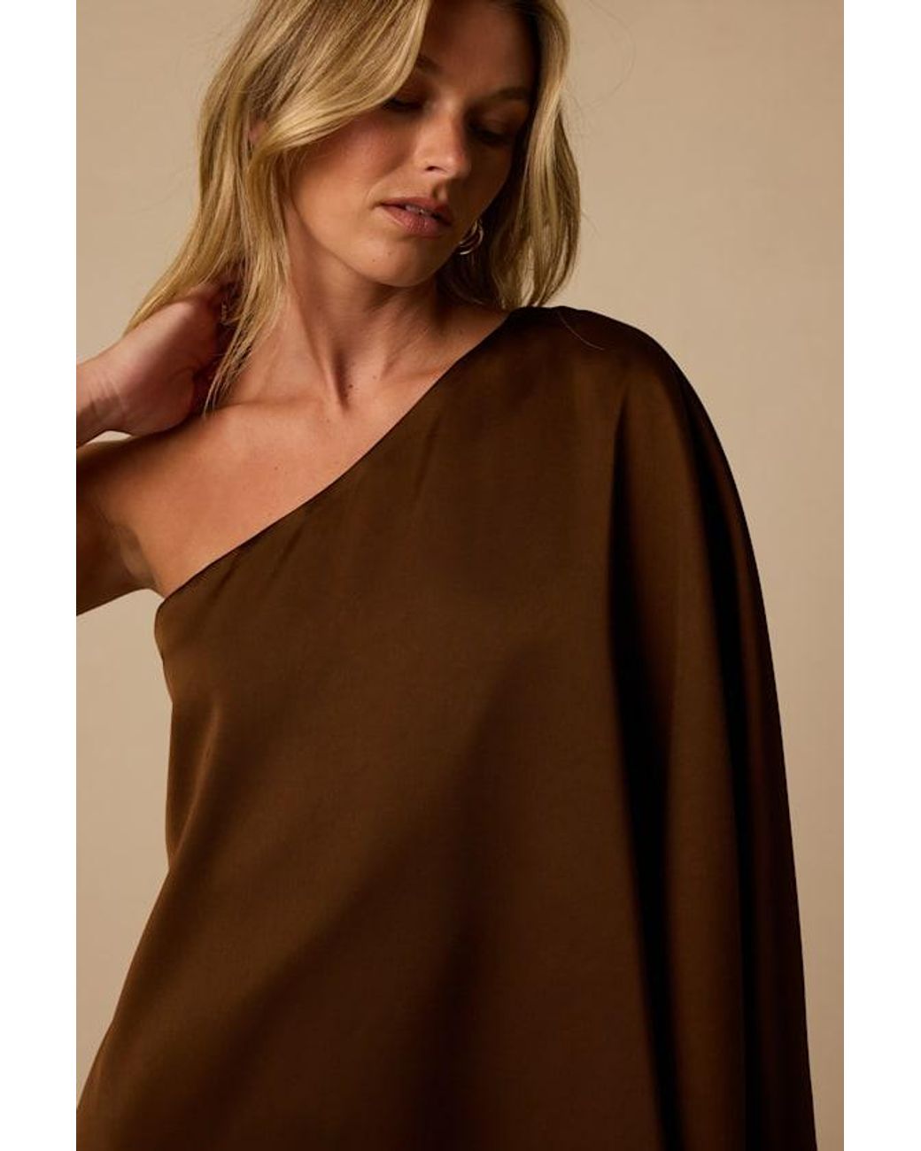 Lulus Brown Winona Satin One-Shoulder Top
