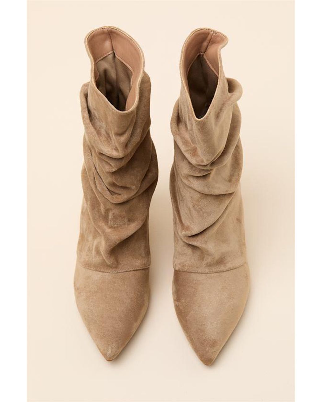 Lulus Natural Randy Suede Ruched Ankle Booties